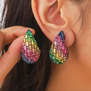 Teardrop Rainbow Multicolor Chunky Trendy Earrings New